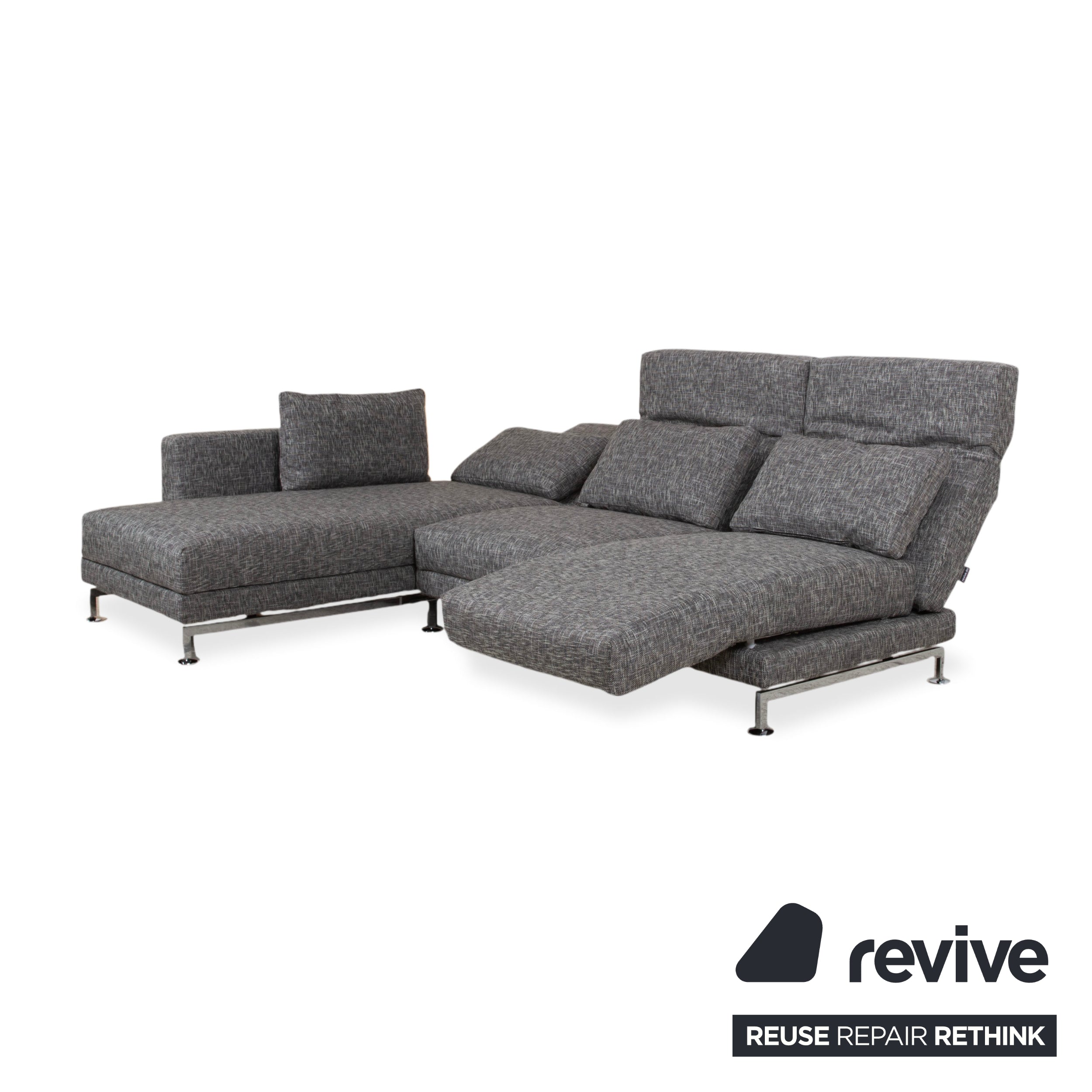 Brühl Moule Canapé d'angle en tissu gris avec fonction manuelle, récamière à gauche, retapissé JAB1040