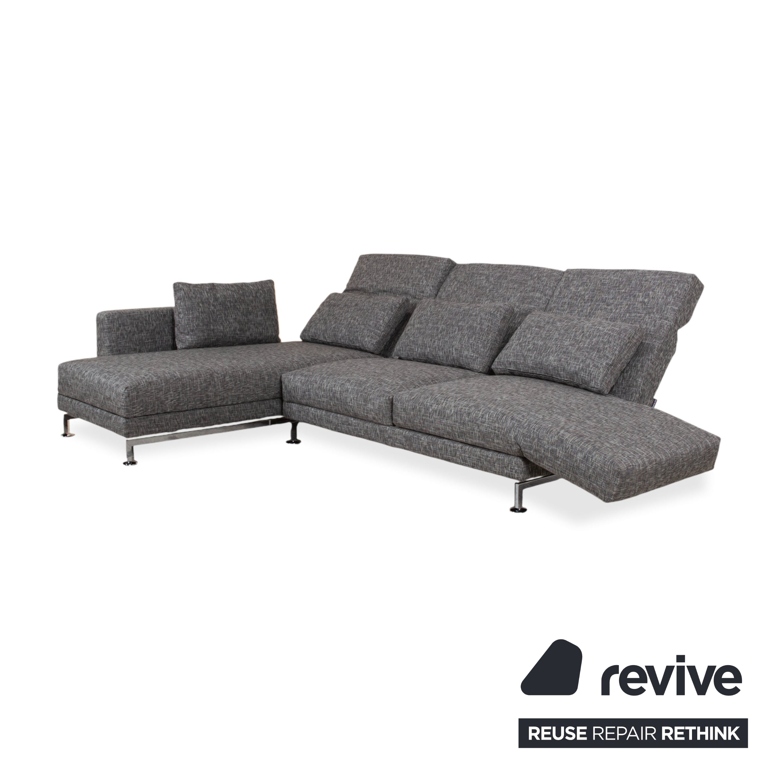 Brühl Moule Canapé d'angle en tissu gris avec fonction manuelle, récamière à gauche, retapissé JAB1040
