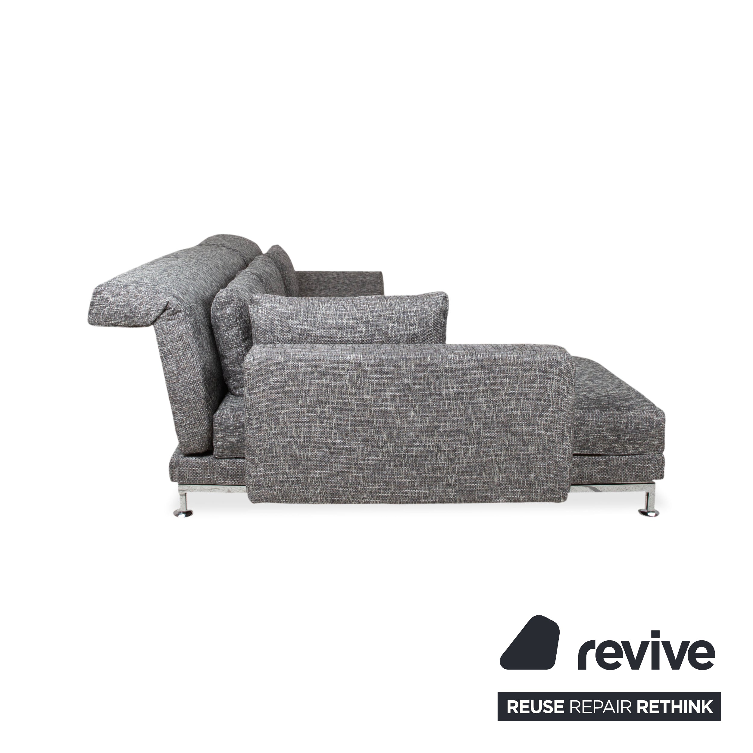 Brühl Moule Canapé d'angle en tissu gris avec fonction manuelle, récamière à gauche, retapissé JAB1040