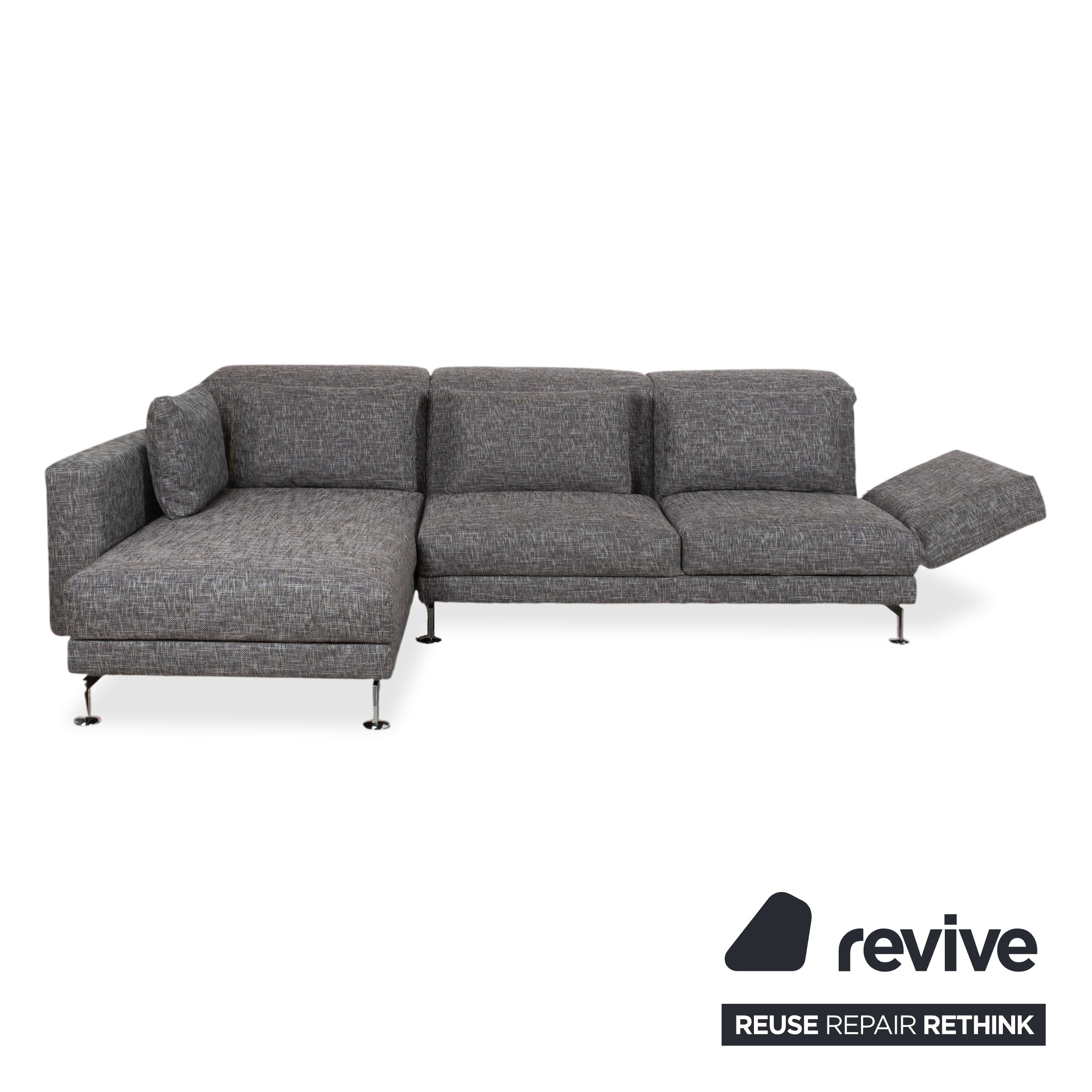Brühl Moule Fabric Corner Sofa Grey Couch Manual Function Left Chaise Longue Reupholstered JAB1040