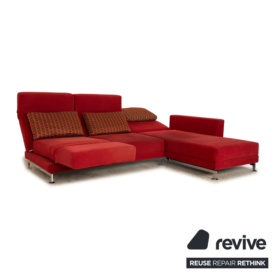 Brühl Moule fabric corner sofa red chaise longue right manual function relaxation function sofa couch