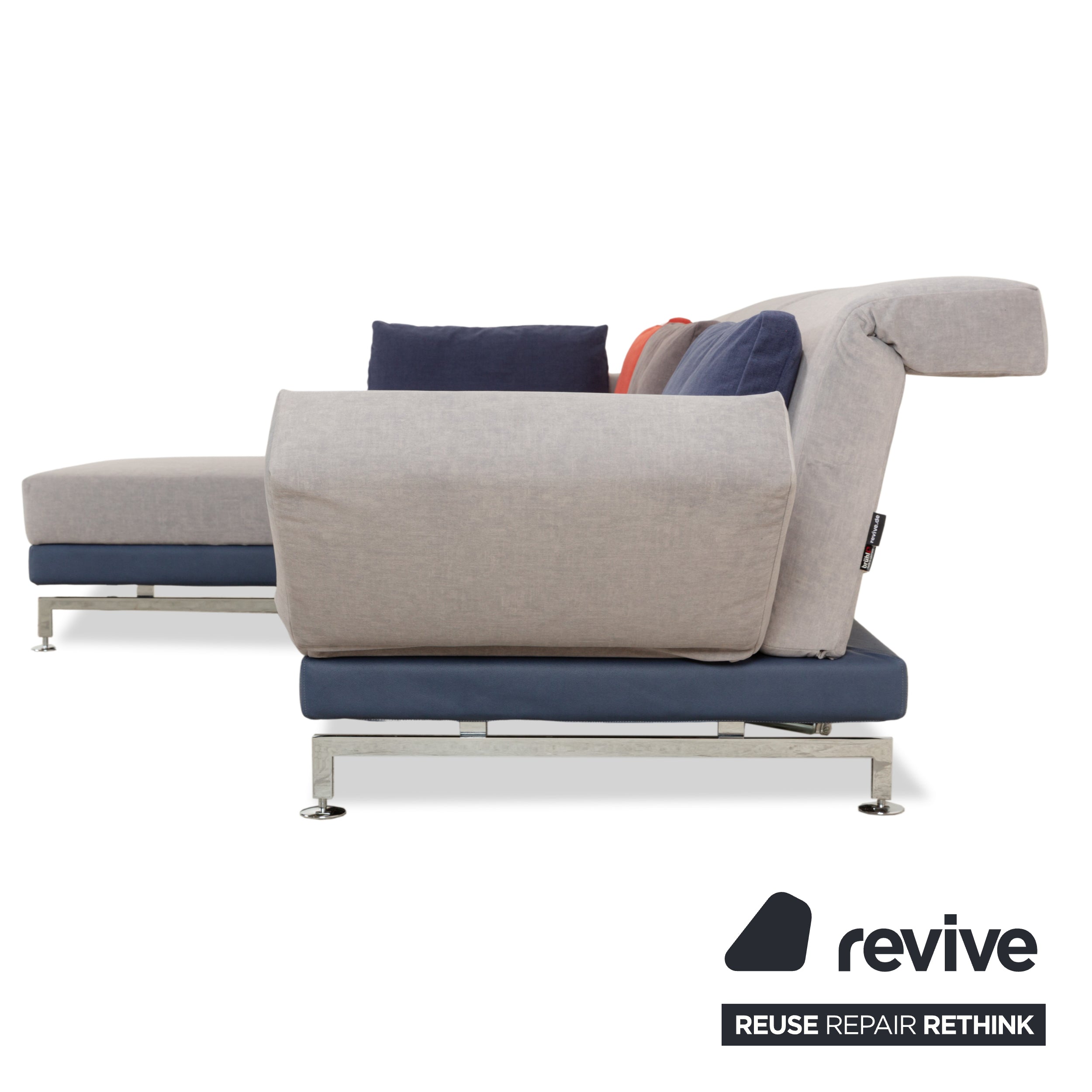 Brühl Moule Stoff Ecksofa Sofa Couch Grau Récamiere Links manuelle Funktion Liegefunktion Neubezug