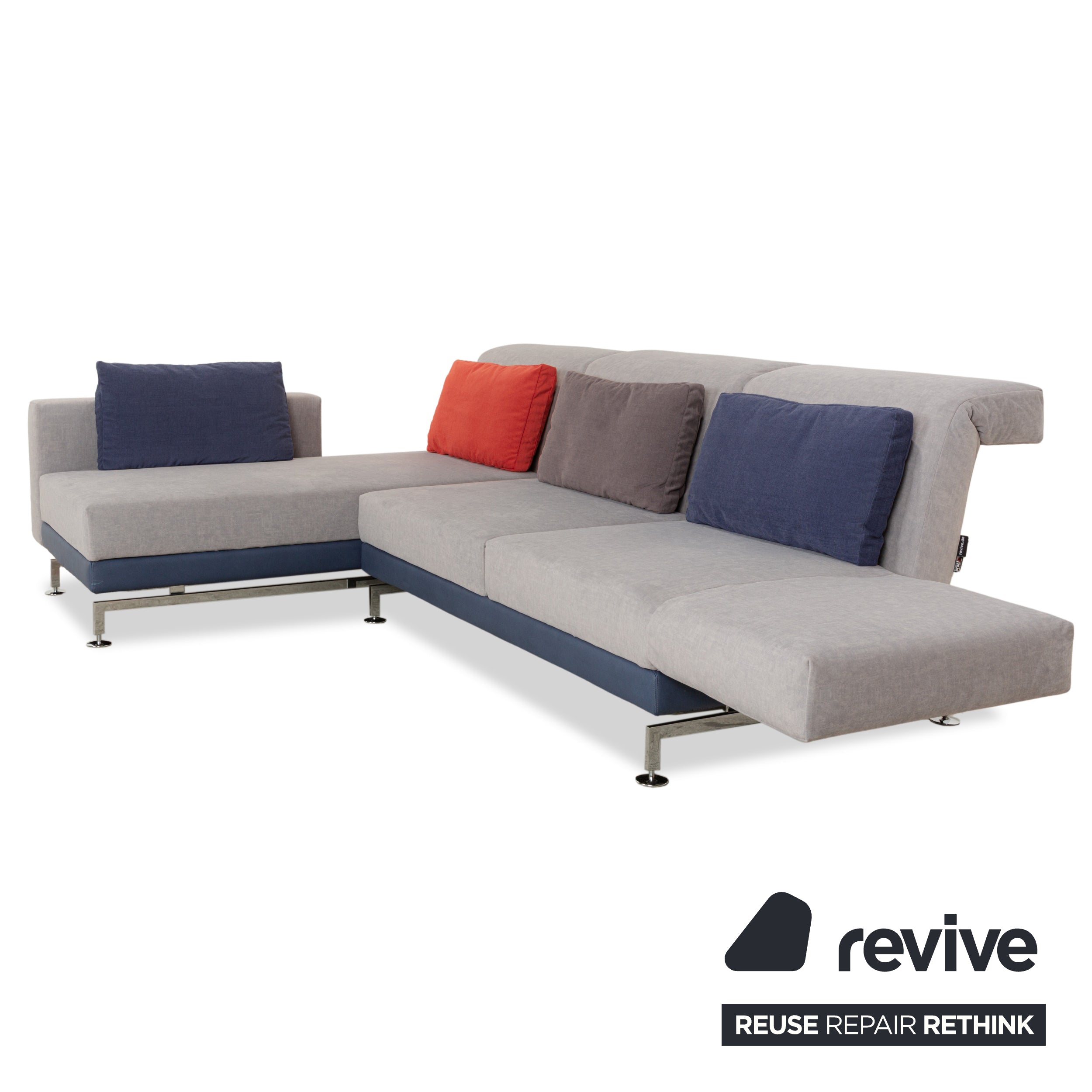 Brühl Moule Stoff Ecksofa Sofa Couch Grau Récamiere Links manuelle Funktion Liegefunktion Neubezug