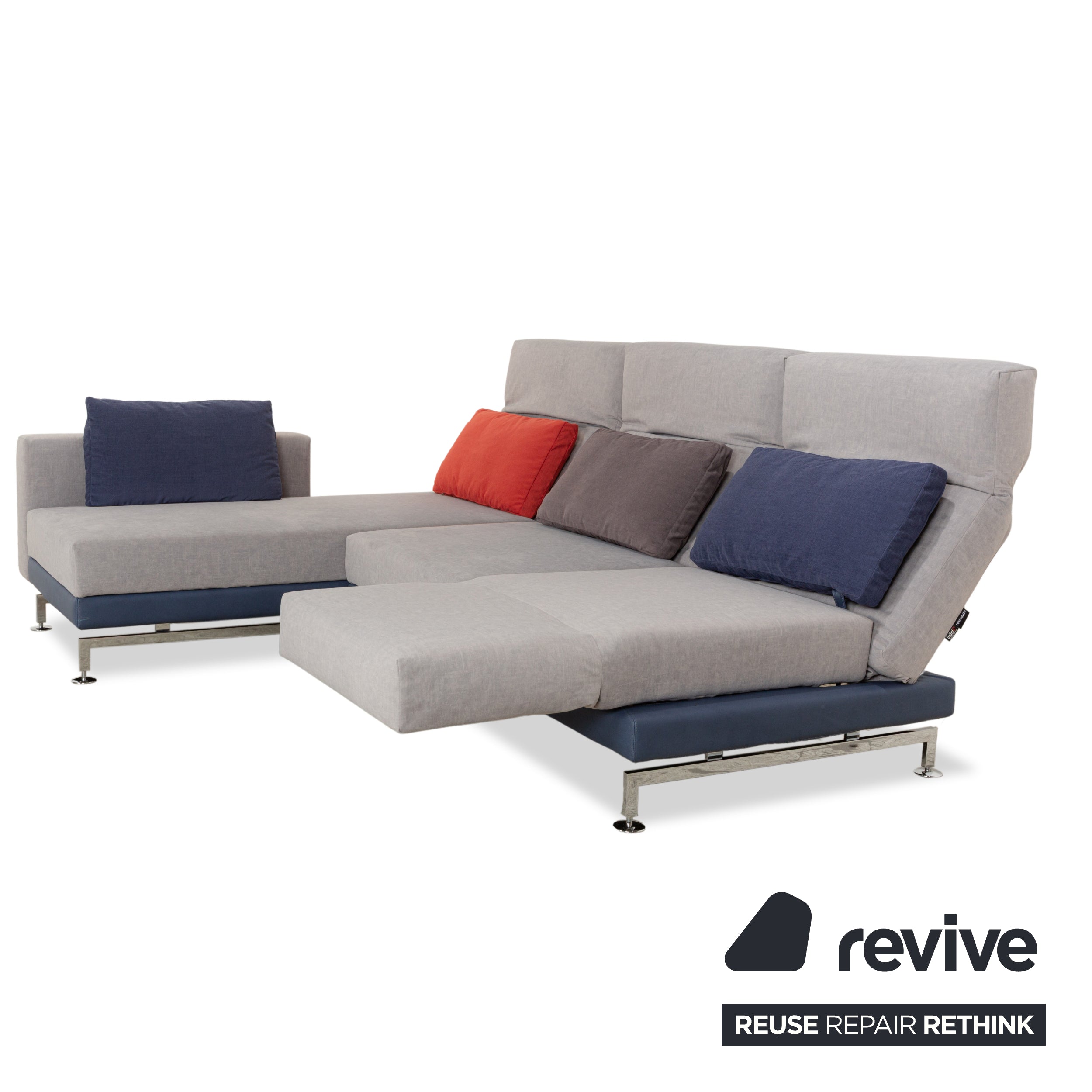 Brühl Moule Stoff Ecksofa Sofa Couch Grau Récamiere Links manuelle Funktion Liegefunktion Neubezug
