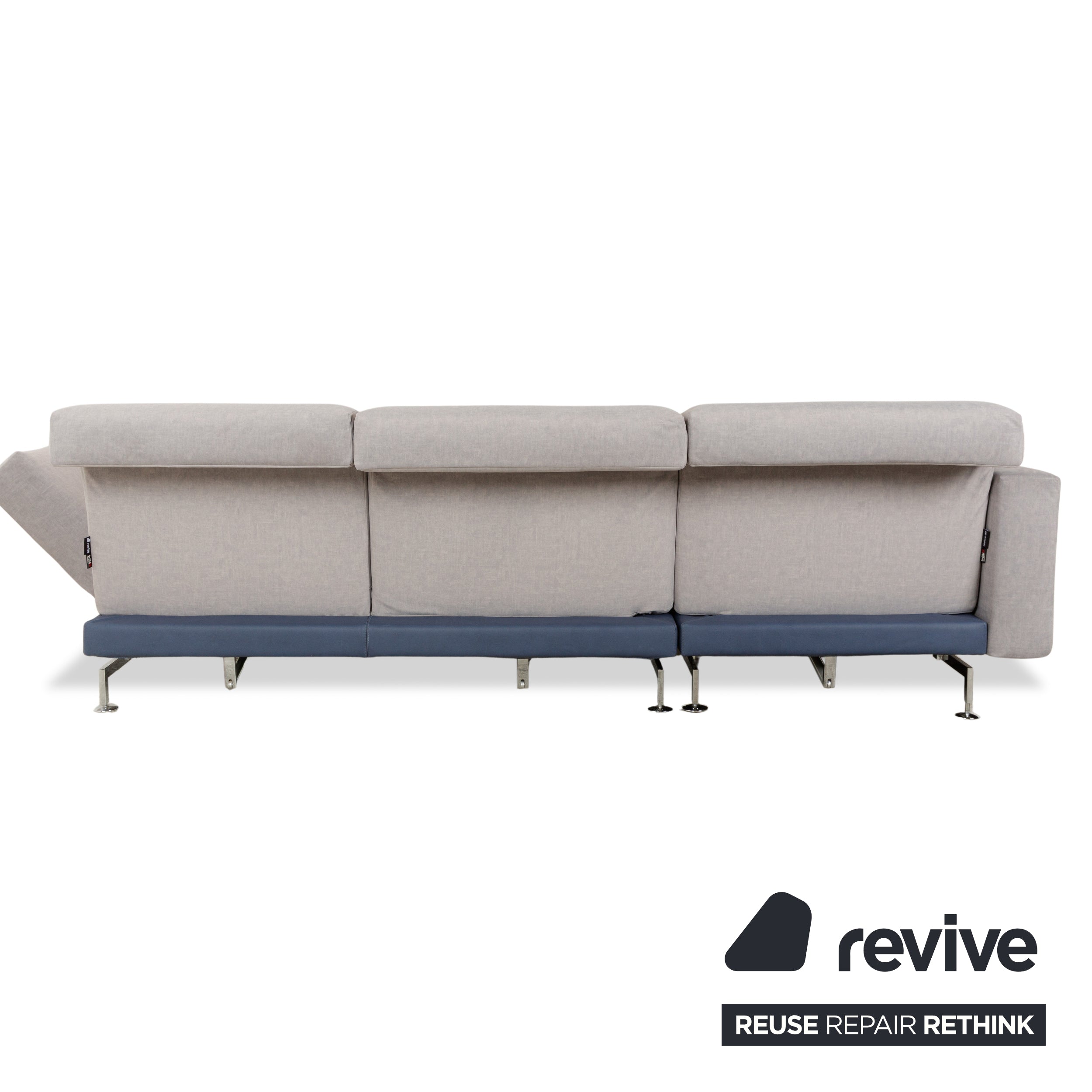 Brühl Moule Stoff Ecksofa Sofa Couch Grau Récamiere Links manuelle Funktion Schlaffunktion Neubezug