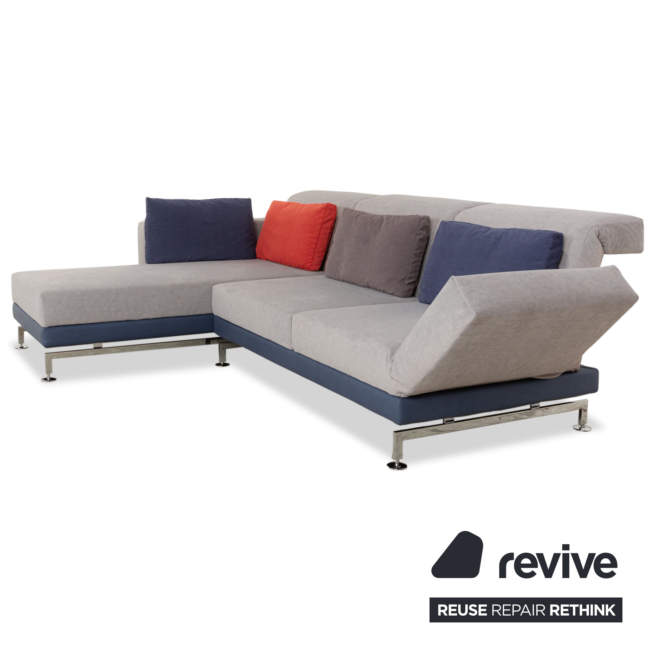 Brühl Moule Stoff Ecksofa Sofa Couch Grau Récamiere Links manuelle Funktion Schlaffunktion Neubezug