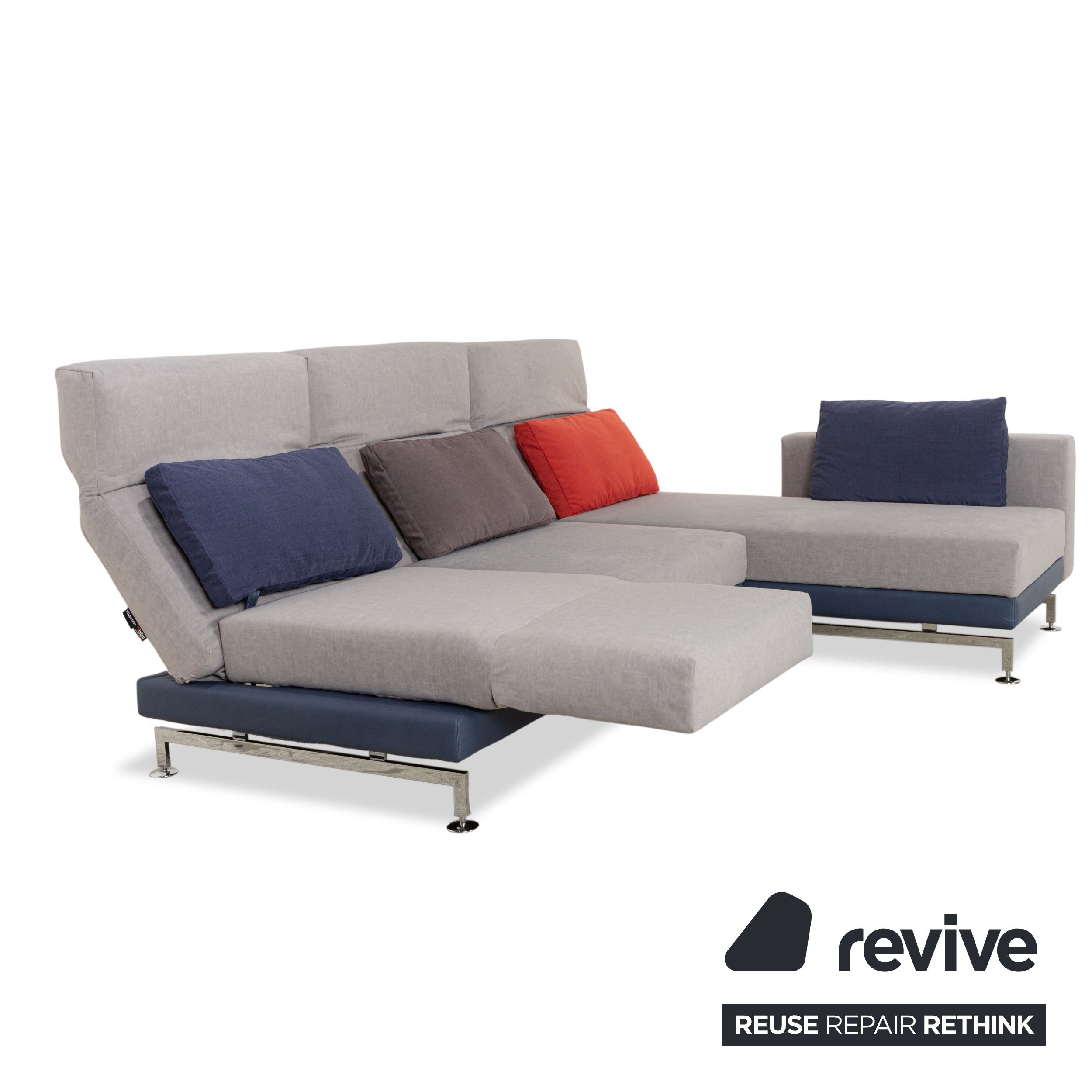 Brühl Moule Canapé d'angle en tissu gris Méridienne droite fonction manuelle fonction couchage nouveau revêtement
