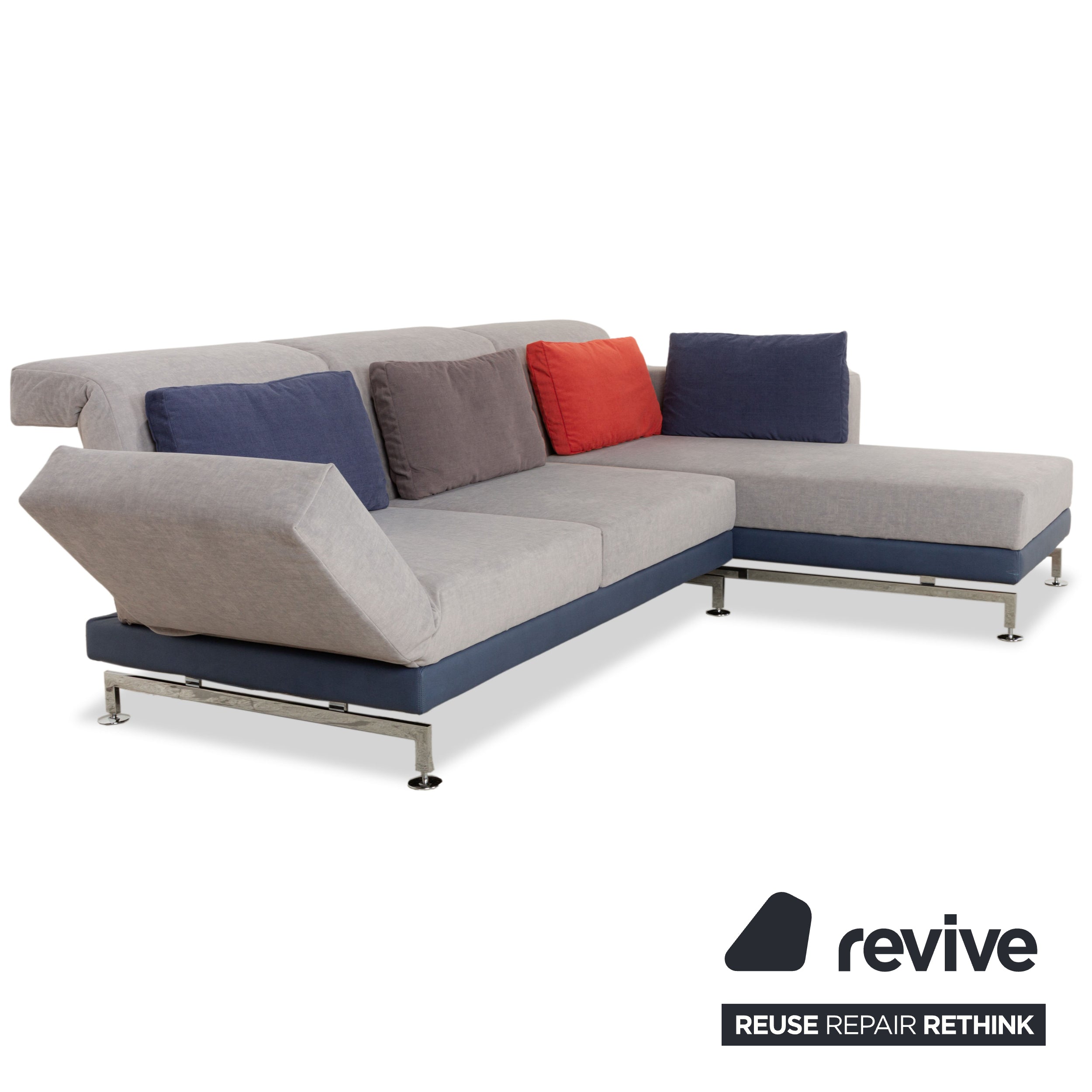 Brühl Moule Canapé d'angle en tissu gris Méridienne droite fonction manuelle fonction couchage nouveau revêtement