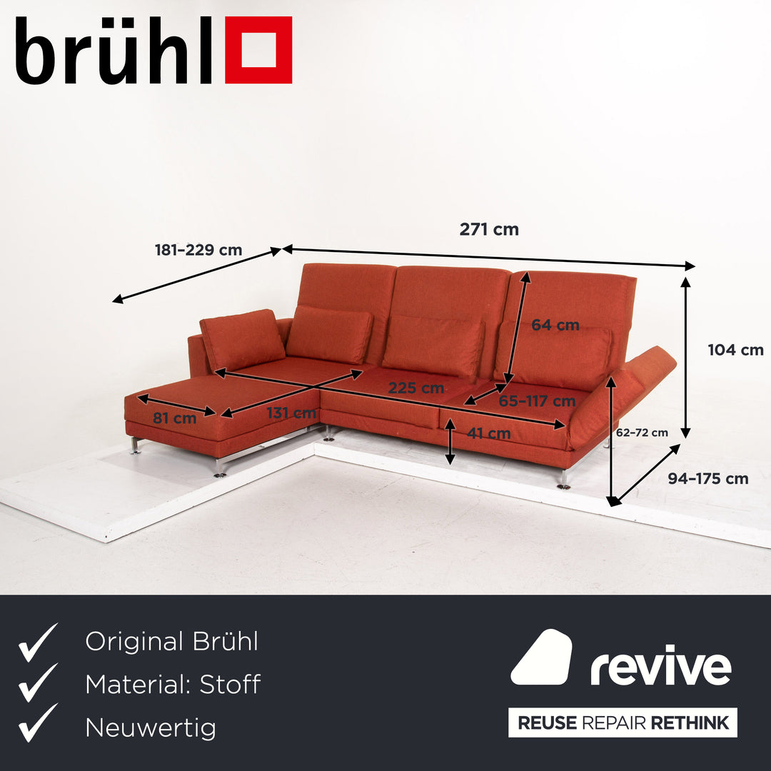 Canapé d'angle en tissu Brühl Moule rouge terre cuite avec fonction relaxation