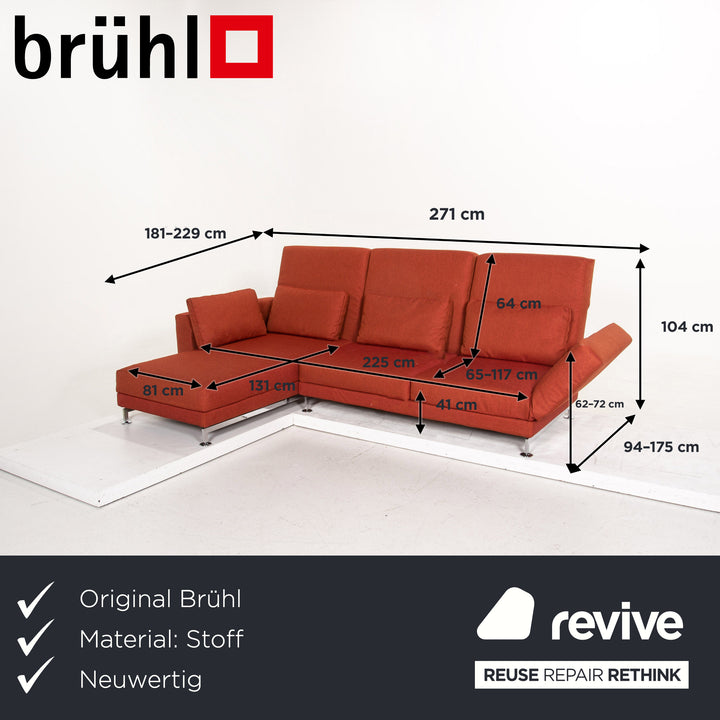 Canapé d'angle en tissu Brühl Moule rouge terre cuite avec fonction relaxation