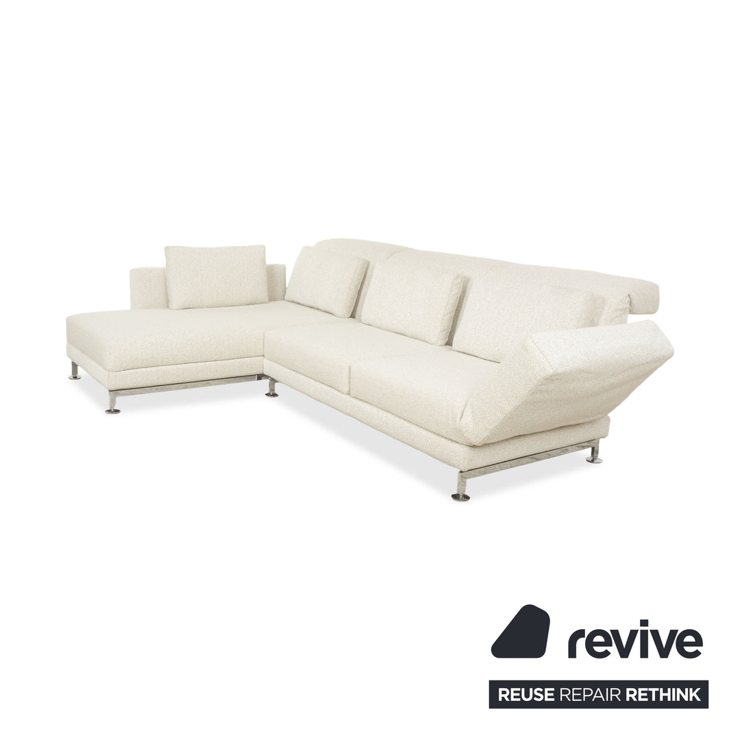 Brühl Moule Stoff Ecksofa Weiß Creme manuelle Funktion Recamiere Links Sofa Couch Neubezug