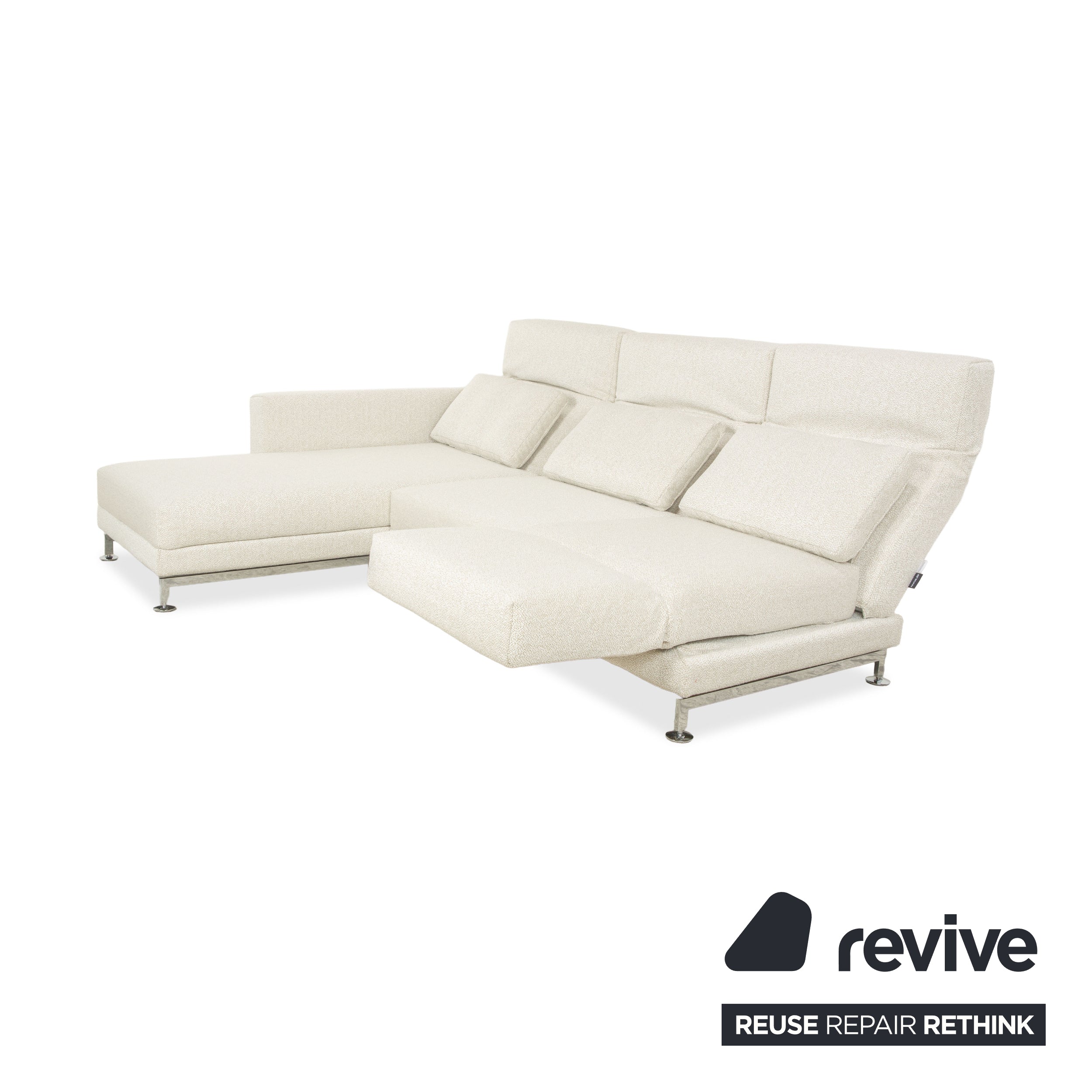 Brühl Moule Stoff Ecksofa Weiß Creme manuelle Funktion Recamiere Links Sofa Couch Neubezug