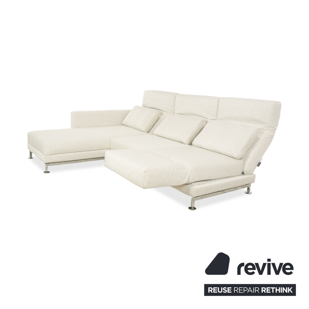 Brühl Moule Stoff Ecksofa Weiß Creme manuelle Funktion Recamiere Links Sofa Couch Neubezug