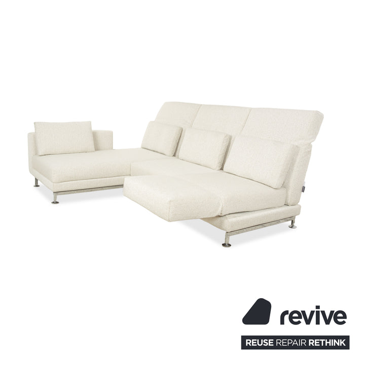 Brühl Moule Stoff Ecksofa Weiß Creme manuelle Funktion Recamiere Links Sofa Couch Neubezug