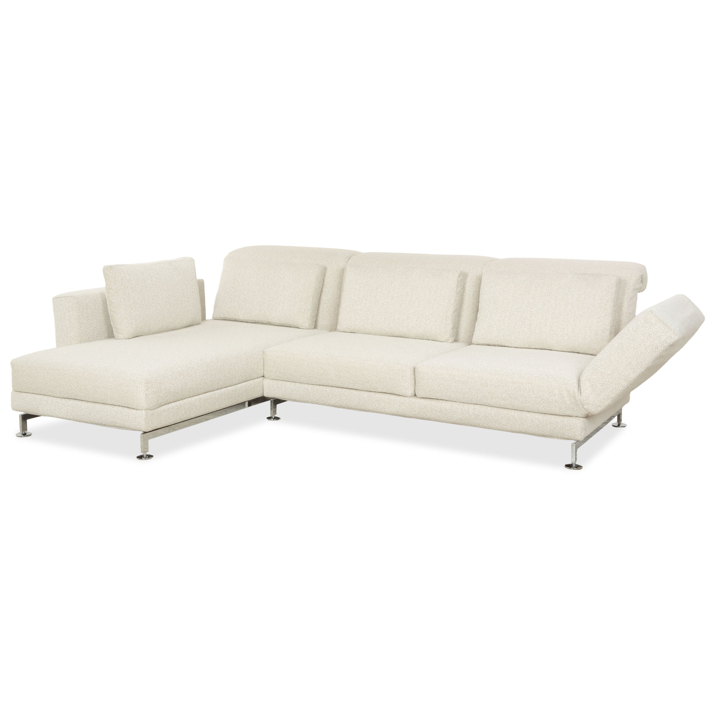 Brühl Moule Stoff Ecksofa Weiß Creme manuelle Funktion Recamiere Links Sofa Couch Neubezug