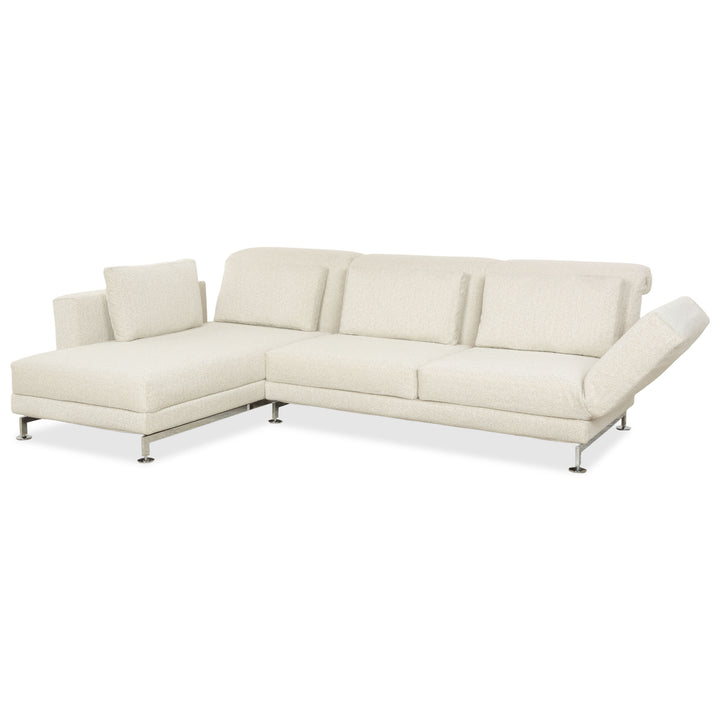 Brühl Moule Stoff Ecksofa Weiß Creme manuelle Funktion Recamiere Links Sofa Couch Neubezug