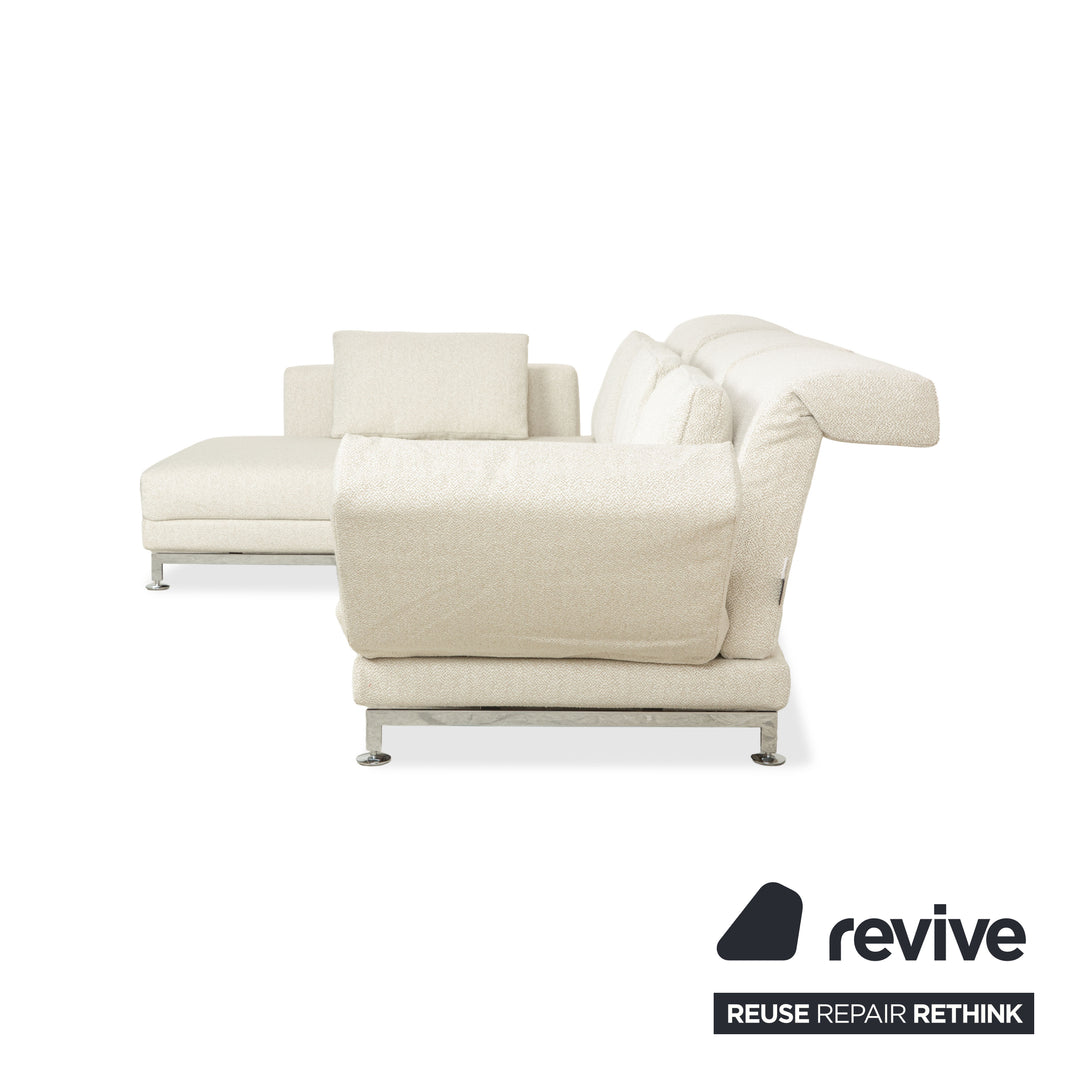 Brühl Moule Stoff Ecksofa Weiß Creme manuelle Funktion Recamiere Links Sofa Couch Neubezug