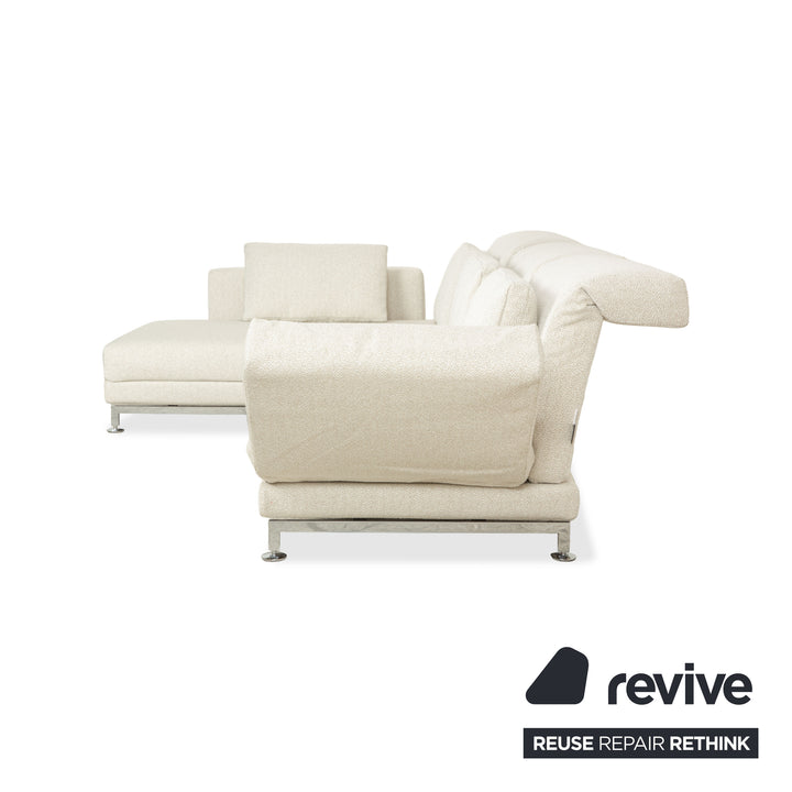 Brühl Moule Stoff Ecksofa Weiß Creme manuelle Funktion Recamiere Links Sofa Couch Neubezug