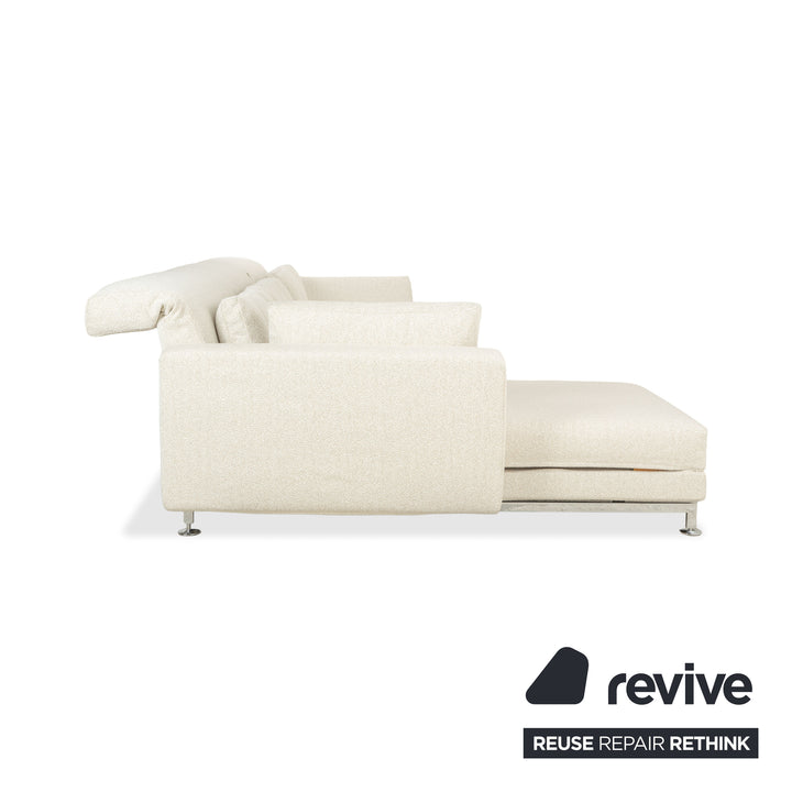 Brühl Moule Stoff Ecksofa Weiß Creme manuelle Funktion Recamiere Links Sofa Couch Neubezug