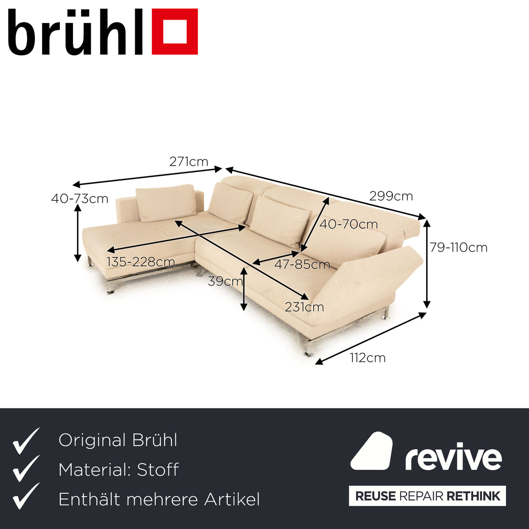 Brühl Moule fabric sofa set beige manual function chaise longue left sofa stool couch sleeping function