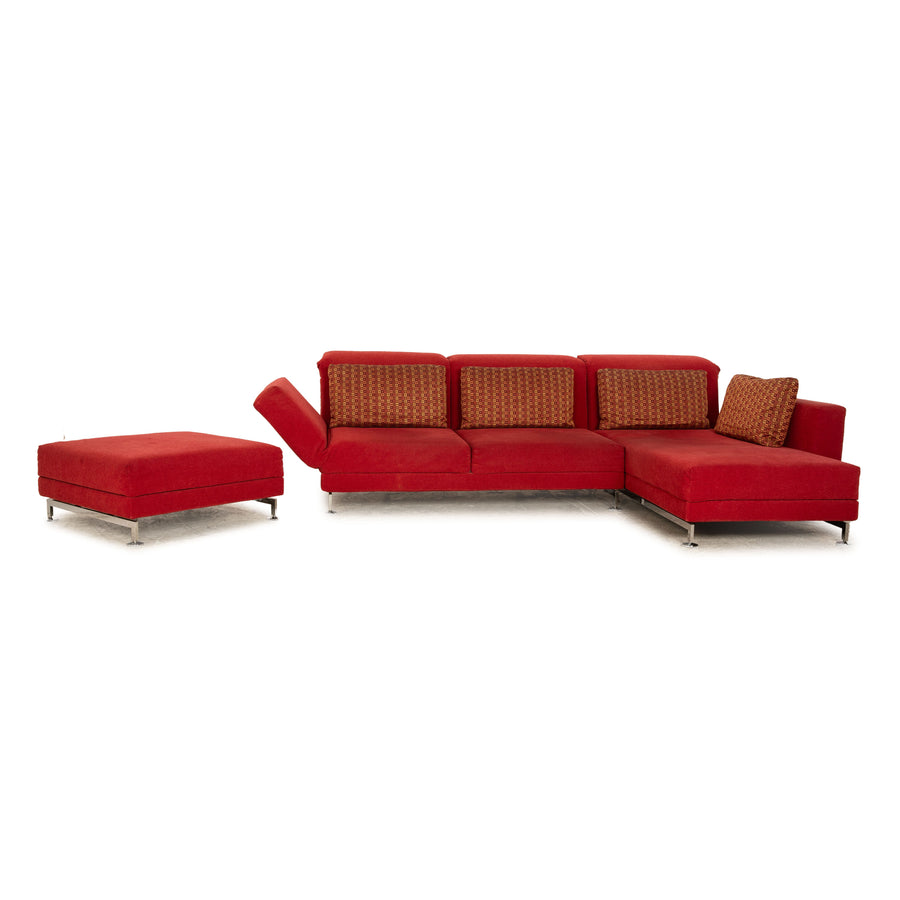 Brühl Moule Stoff Sofa Garnitur Rot Ecksofa Hocker Recamiere Rechts manuelle Funktion Relaxfunktion Sofa Couch