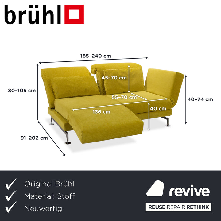 Brühl Moule Fabric Two-seater Yellow Green Manual Function Sofa Couch New Cover PURA FR 123