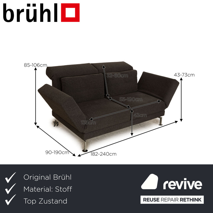 Brühl Moule fabric two-seater gray manual function sofa couch sleeping function