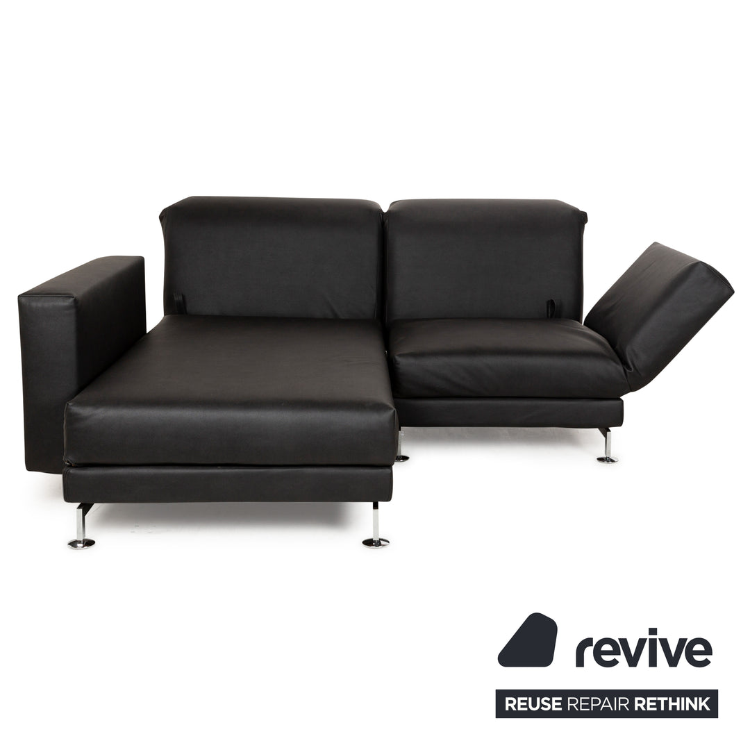 Brühl Moule veganes Leder GAVIN Ecksofa Schwarz manuelle Funktion Recamiere Links Sofa Couch Neubezug