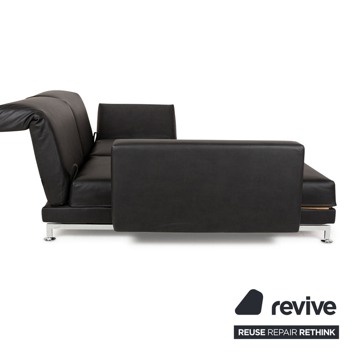 Brühl Moule veganes Leder GAVIN Ecksofa Schwarz manuelle Funktion Recamiere Links Sofa Couch Neubezug
