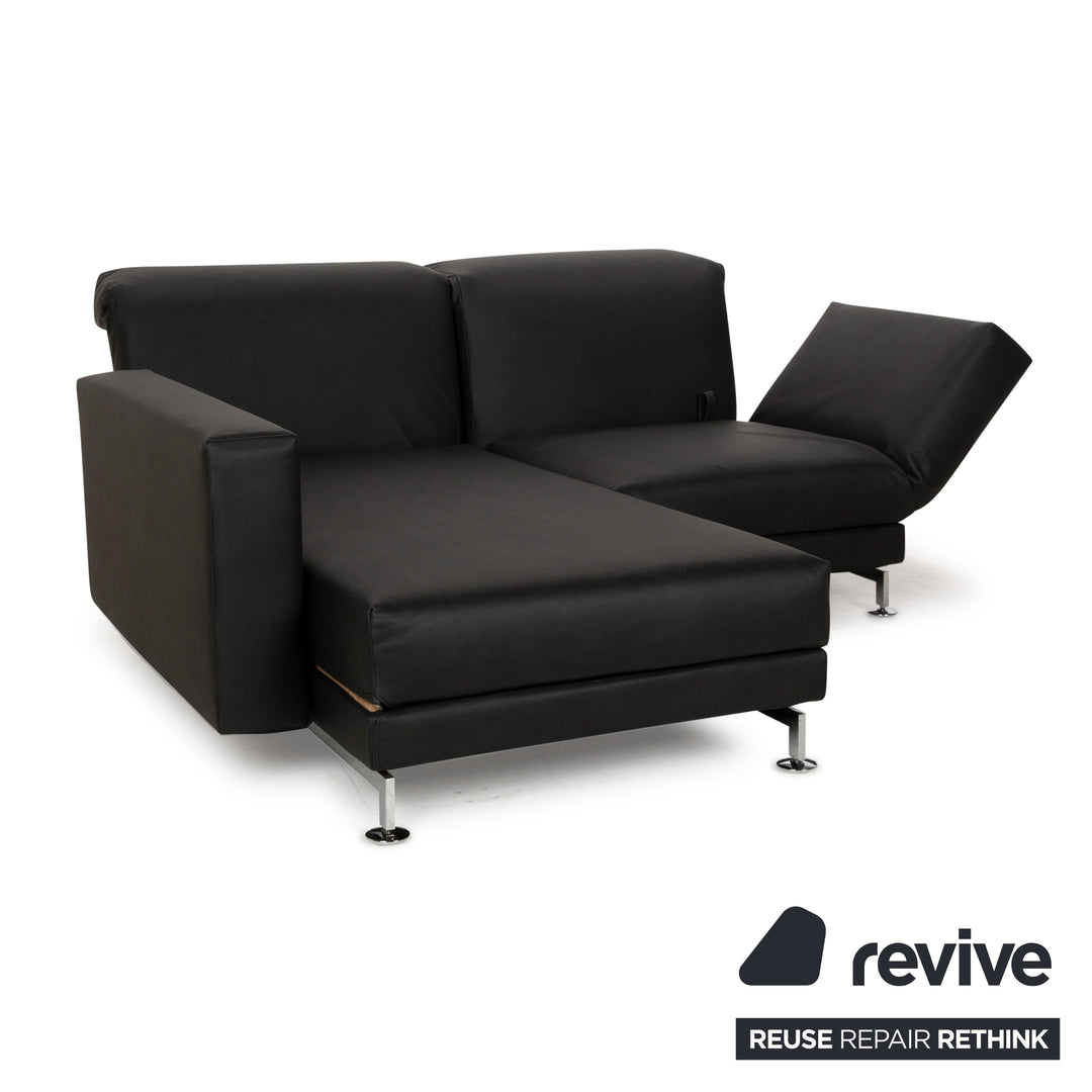 Brühl Moule veganes Leder GAVIN Ecksofa Schwarz manuelle Funktion Recamiere Links Sofa Couch Neubezug