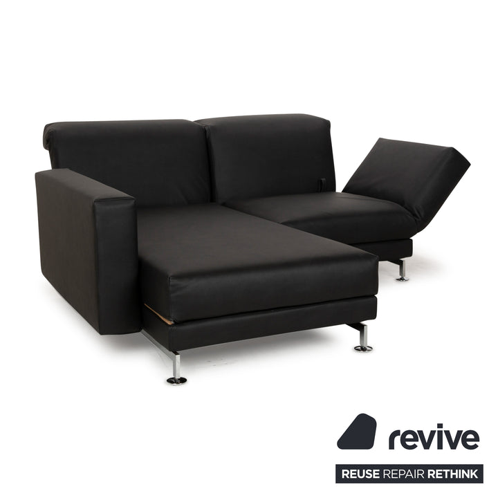 Brühl Moule veganes Leder GAVIN Ecksofa Schwarz manuelle Funktion Recamiere Links Sofa Couch Neubezug