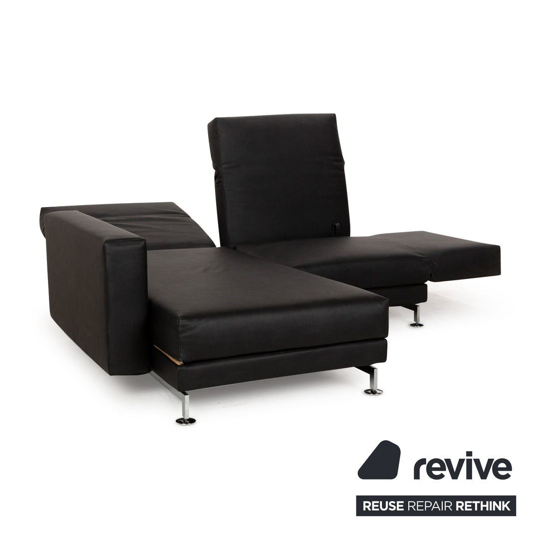 Brühl Moule veganes Leder GAVIN Ecksofa Schwarz manuelle Funktion Recamiere Links Sofa Couch Neubezug