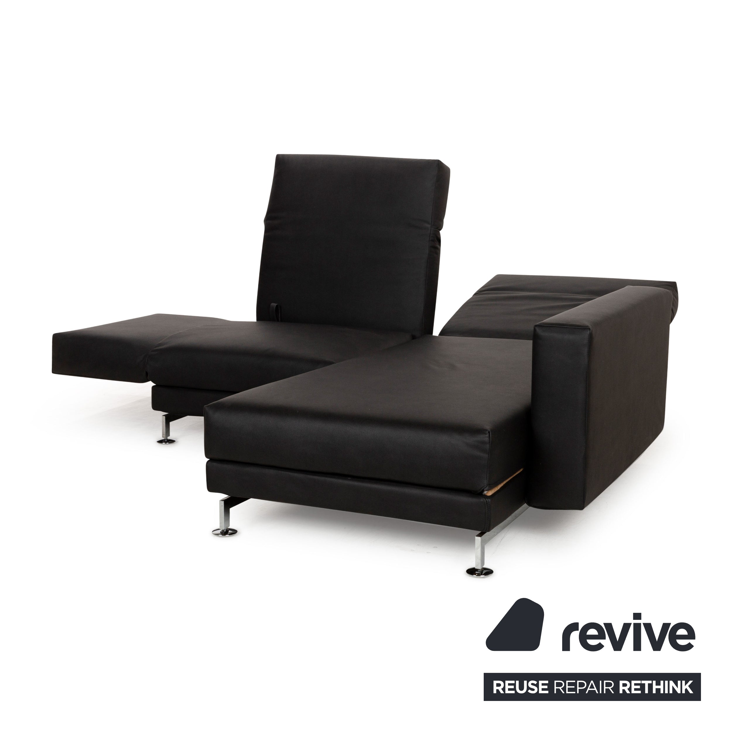 Brühl Moule veganes Leder GAVIN Ecksofa Schwarz manuelle Funktion Recamiere Rechts Sofa Couch Neubezug
