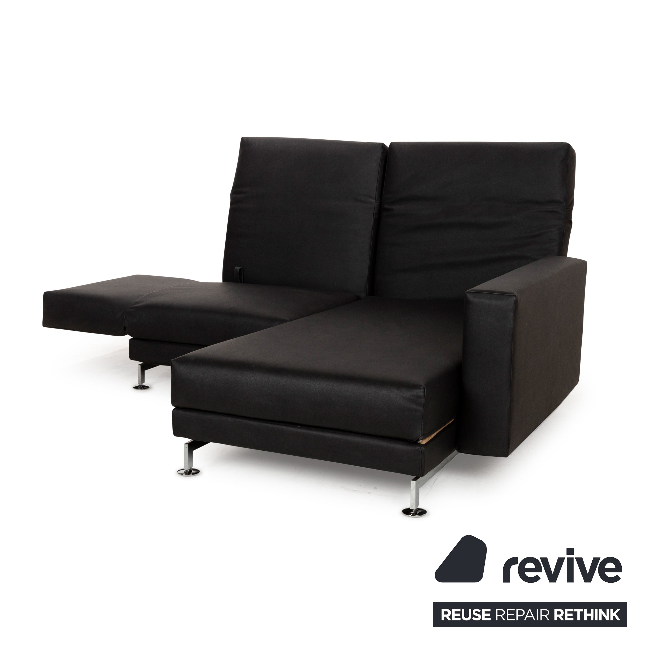 Brühl Moule veganes Leder GAVIN Ecksofa Schwarz manuelle Funktion Recamiere Rechts Sofa Couch Neubezug