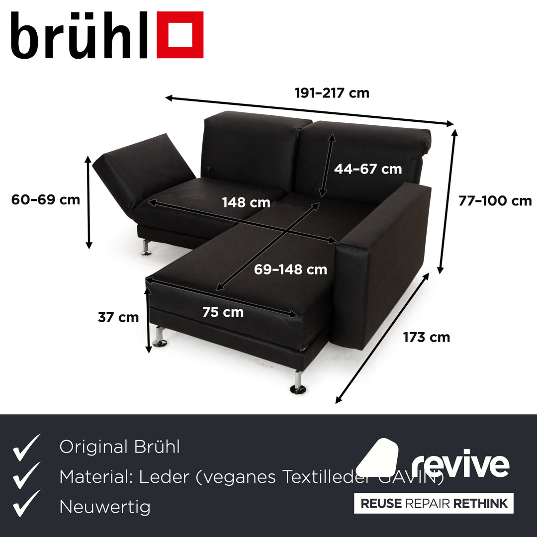 Brühl Moule Vegan Leather GAVIN Corner Sofa Black Manual Function Chaise Right Sofa Couch Reupholstered