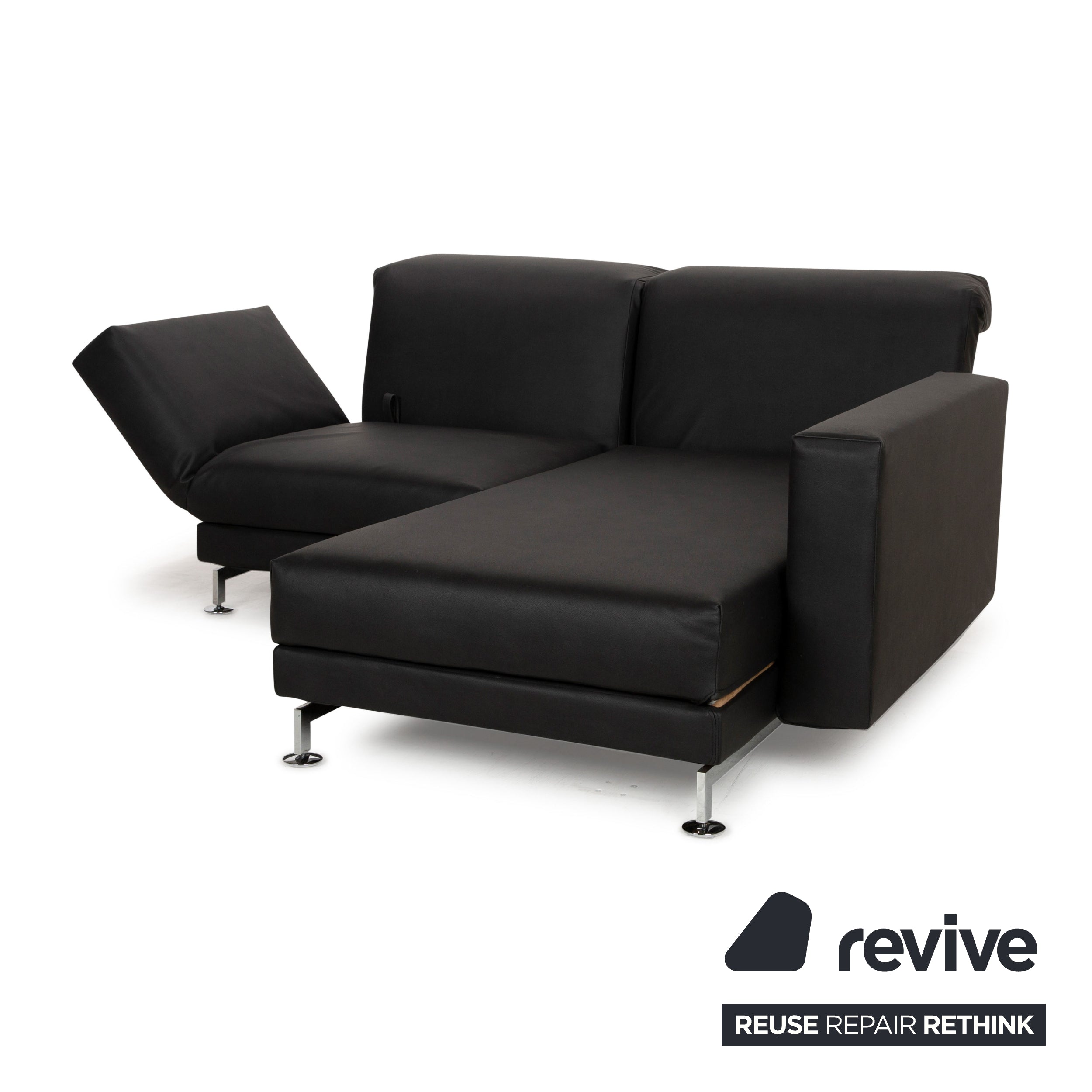 Brühl Moule veganes Leder GAVIN Ecksofa Schwarz manuelle Funktion Recamiere Rechts Sofa Couch Neubezug