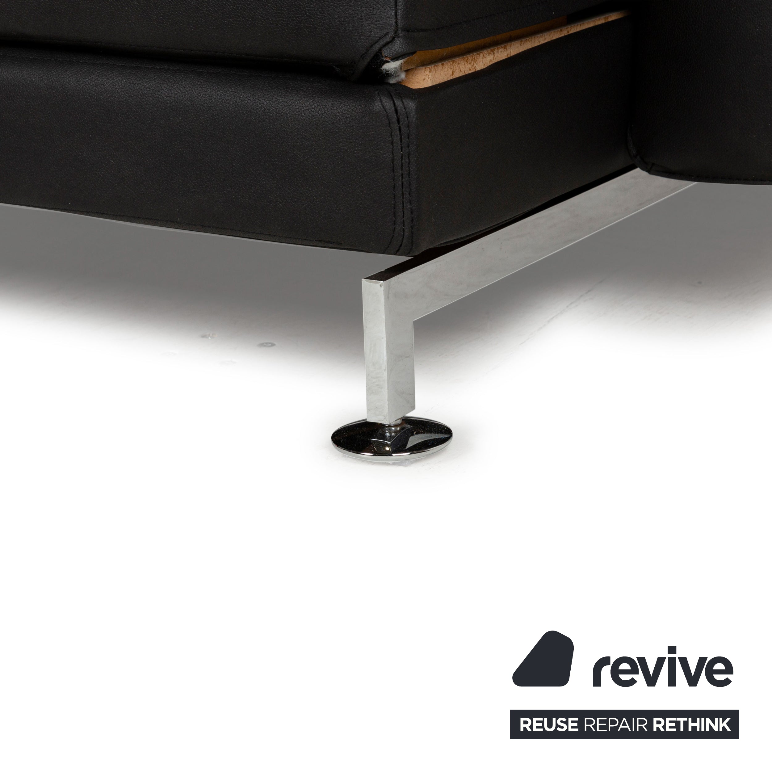 Brühl Moule veganes Leder GAVIN Ecksofa Schwarz manuelle Funktion Recamiere Rechts Sofa Couch Neubezug