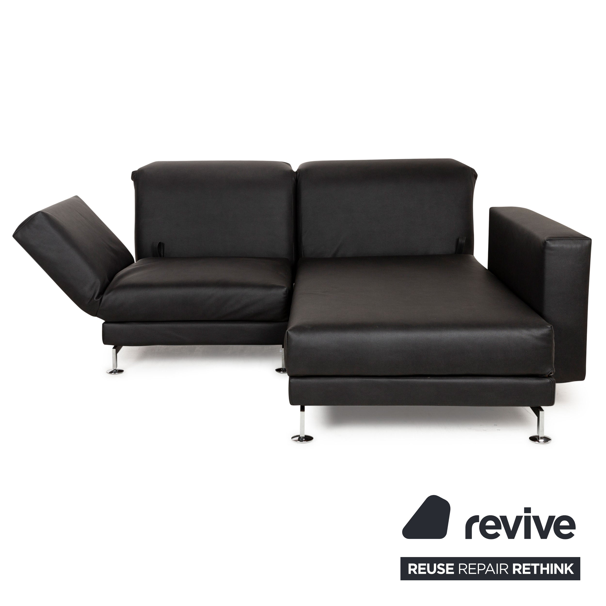 Brühl Moule veganes Leder GAVIN Ecksofa Schwarz manuelle Funktion Recamiere Rechts Sofa Couch Neubezug