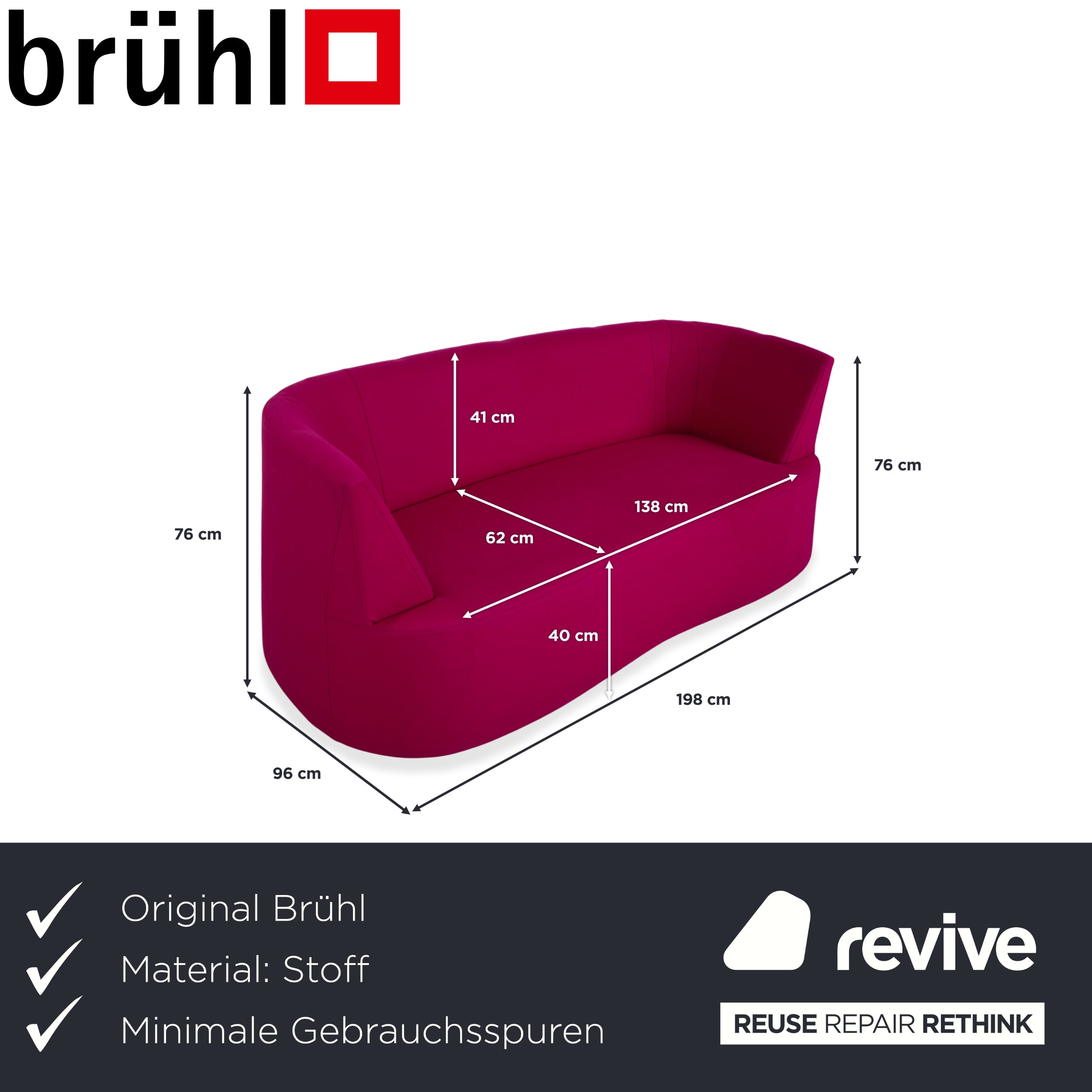 Brühl Powder fabric two-seater pink magenta sofa couch