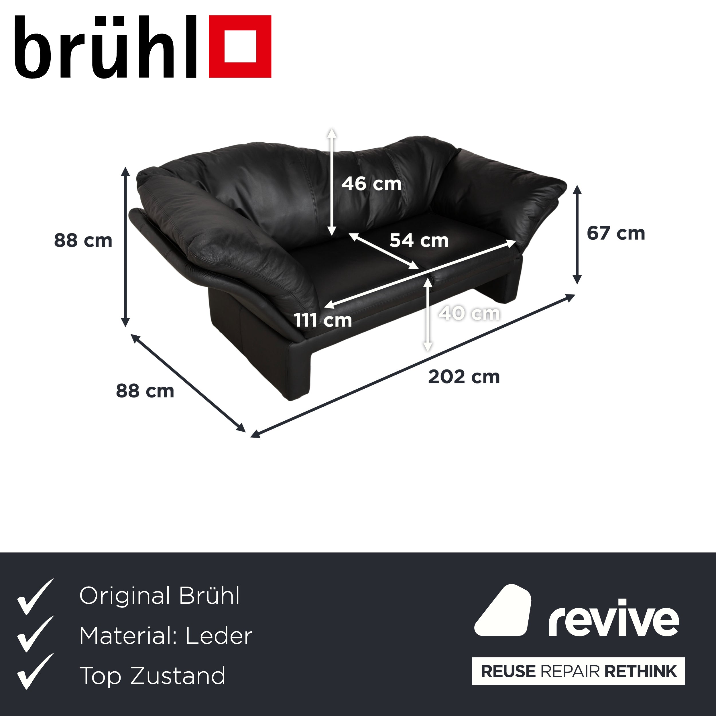 Brühl Prelude Zweisitzer Sofa Schwarz