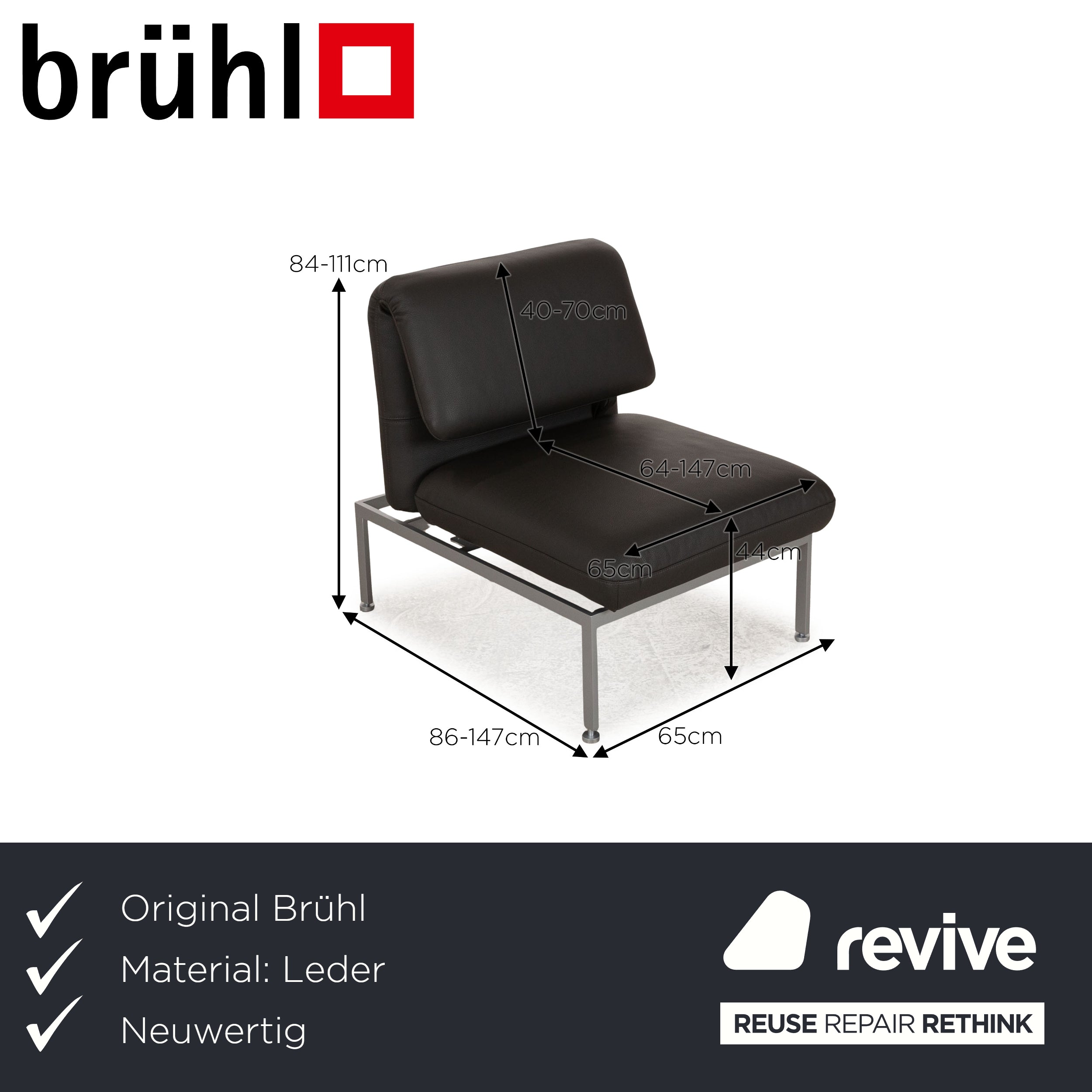 Brühl Roro Leather Armchair Grey Manual Function