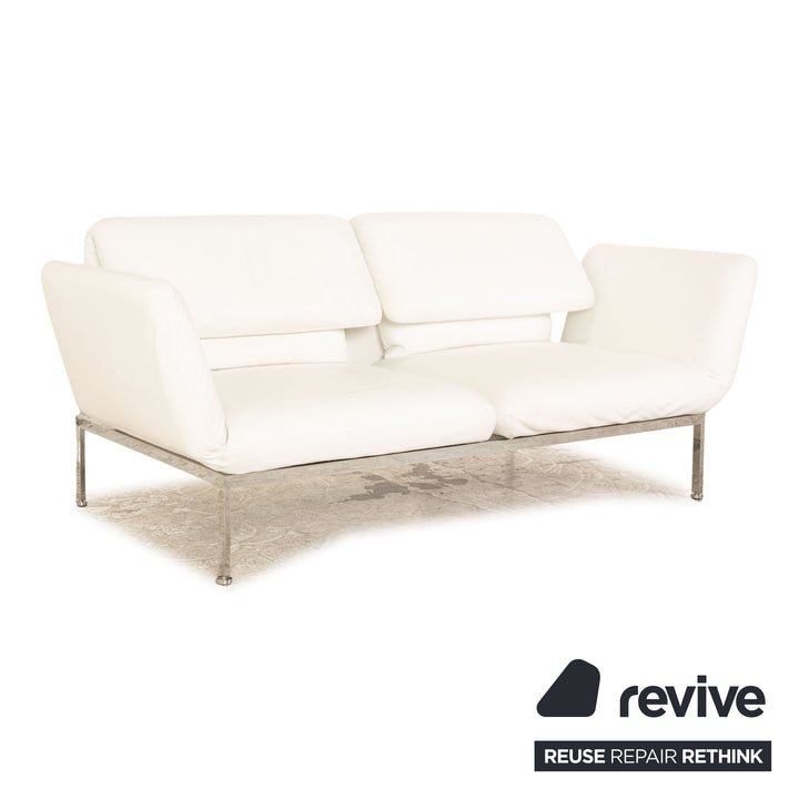 Brühl Roro Leder Sofa Garnitur Weiß 2x Zweisitzer Couch manuelle Funktion Schlaffunktion