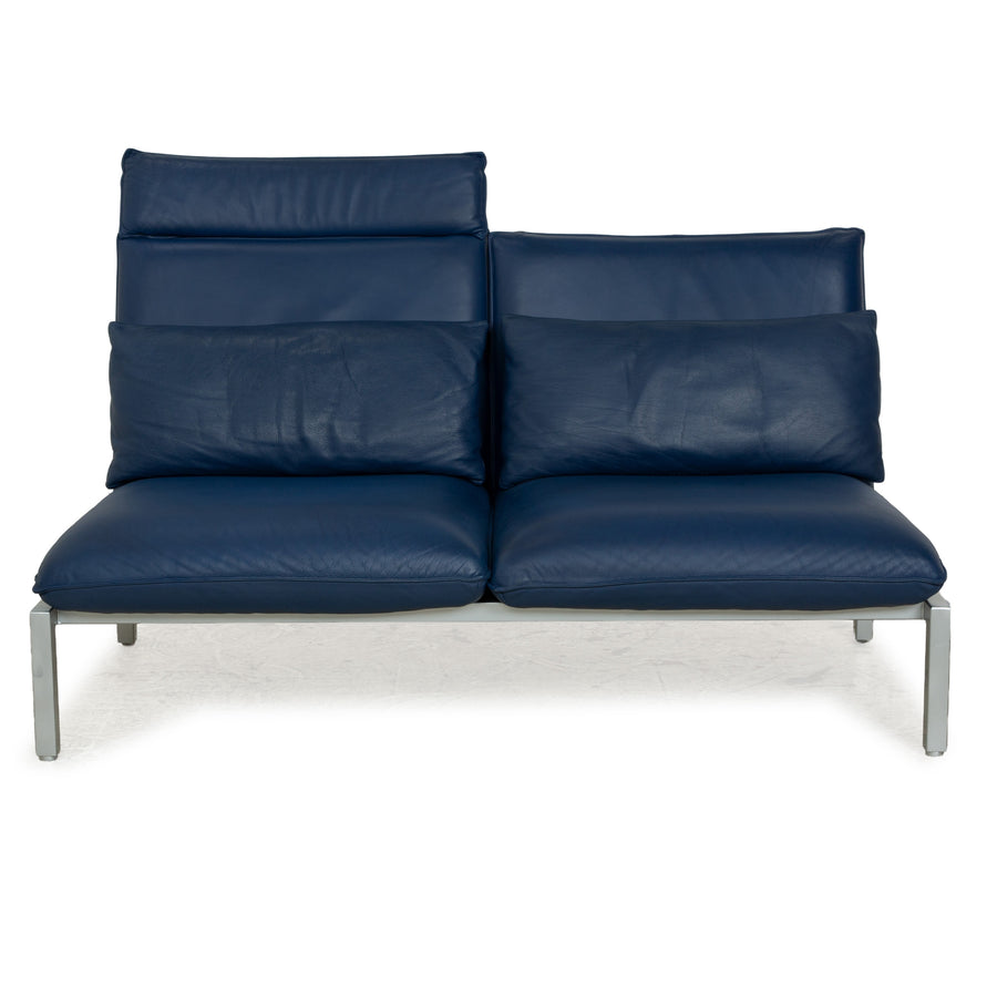 Brühl Roro Leder Zweisitzer Blau manuelle Funktion Sofa Couch Schlaffunktion