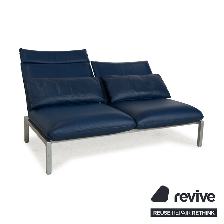 Brühl Roro Leder Zweisitzer Blau manuelle Funktion Sofa Couch Schlaffunktion