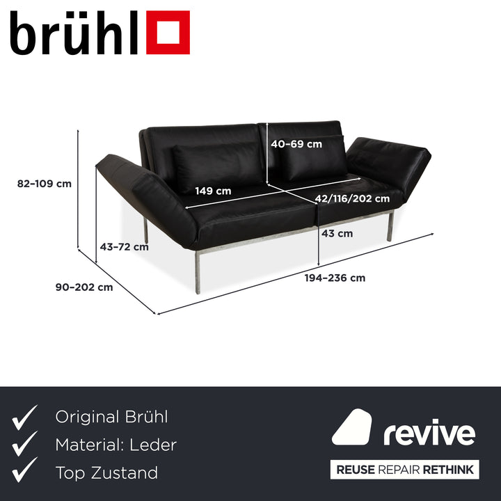 Brühl Roro Leder Zweisitzer Schwarz manuelle Funktion Sofa Couch Schlafsofa