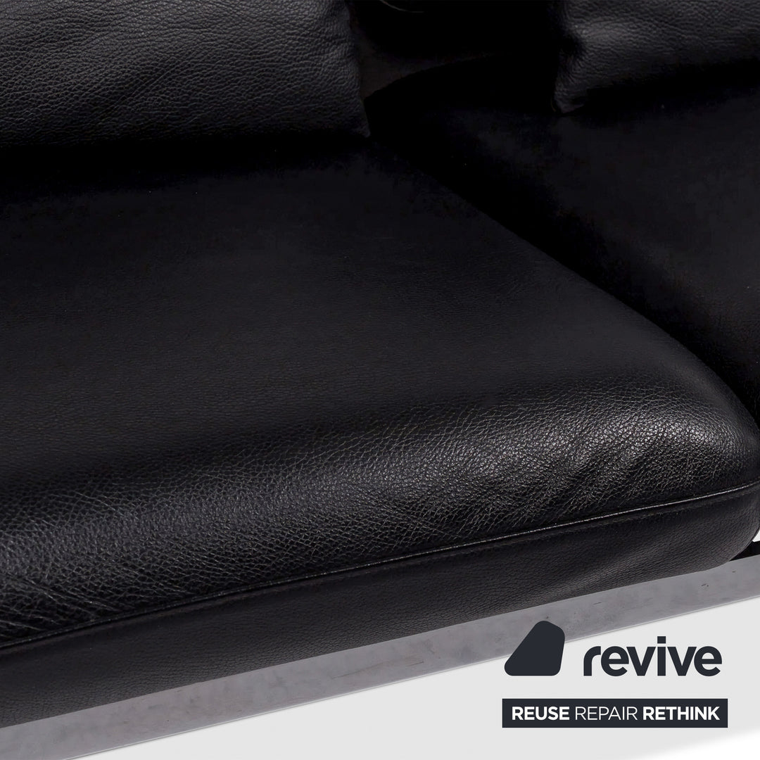 Brühl Roro Medium Leather Sofa Black Two-Seater Couch manual function