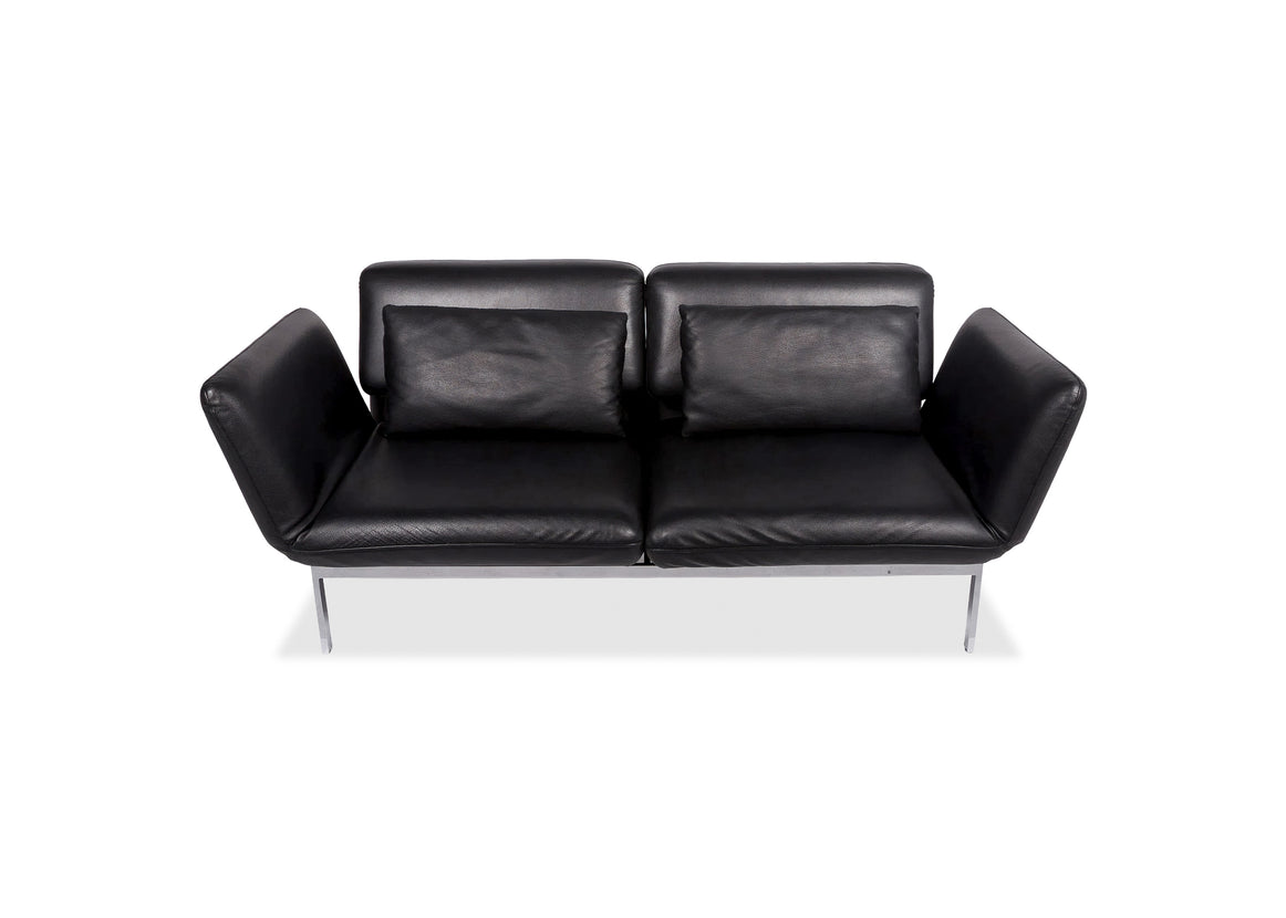 Brühl Roro Medium Leder Sofa Schwarz Zweisitzer Couch inkl. manuelle Funktion