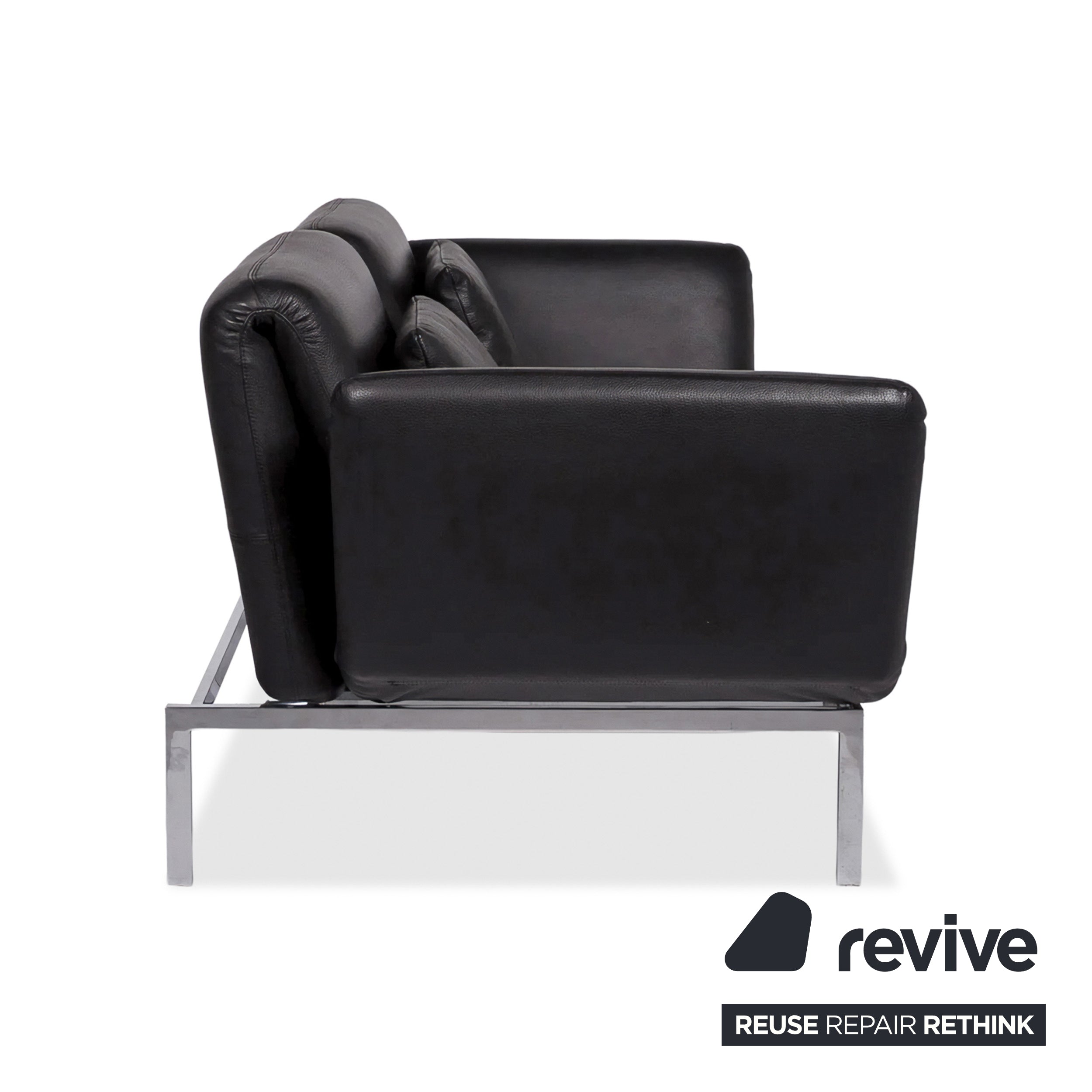 Brühl Roro Medium Leather Sofa Black Two-Seater Couch manual function