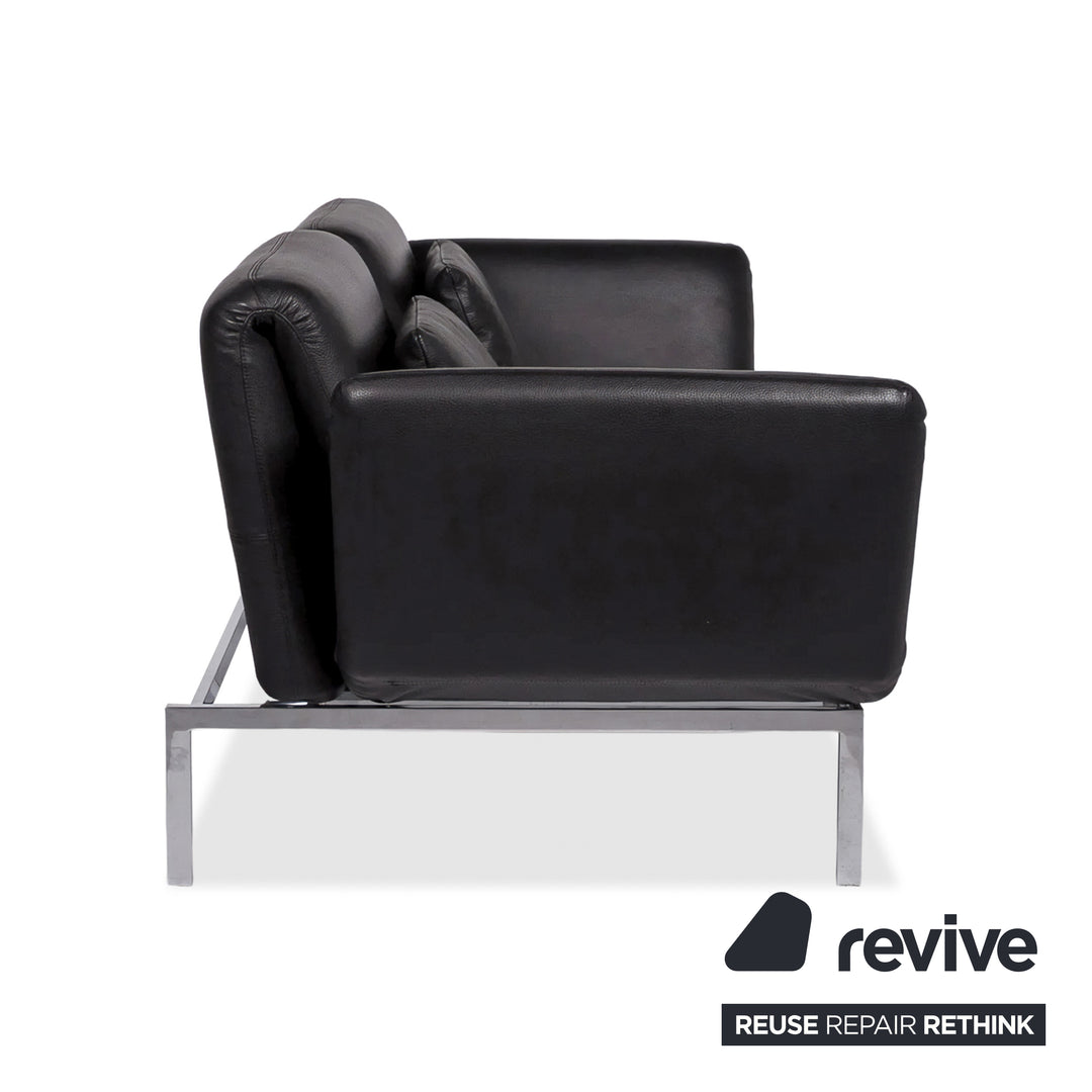 Brühl Roro Medium Leather Sofa Black Two-Seater Couch manual function