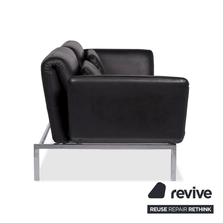 Brühl Roro Medium Leather Sofa Black Two-Seater Couch manual function